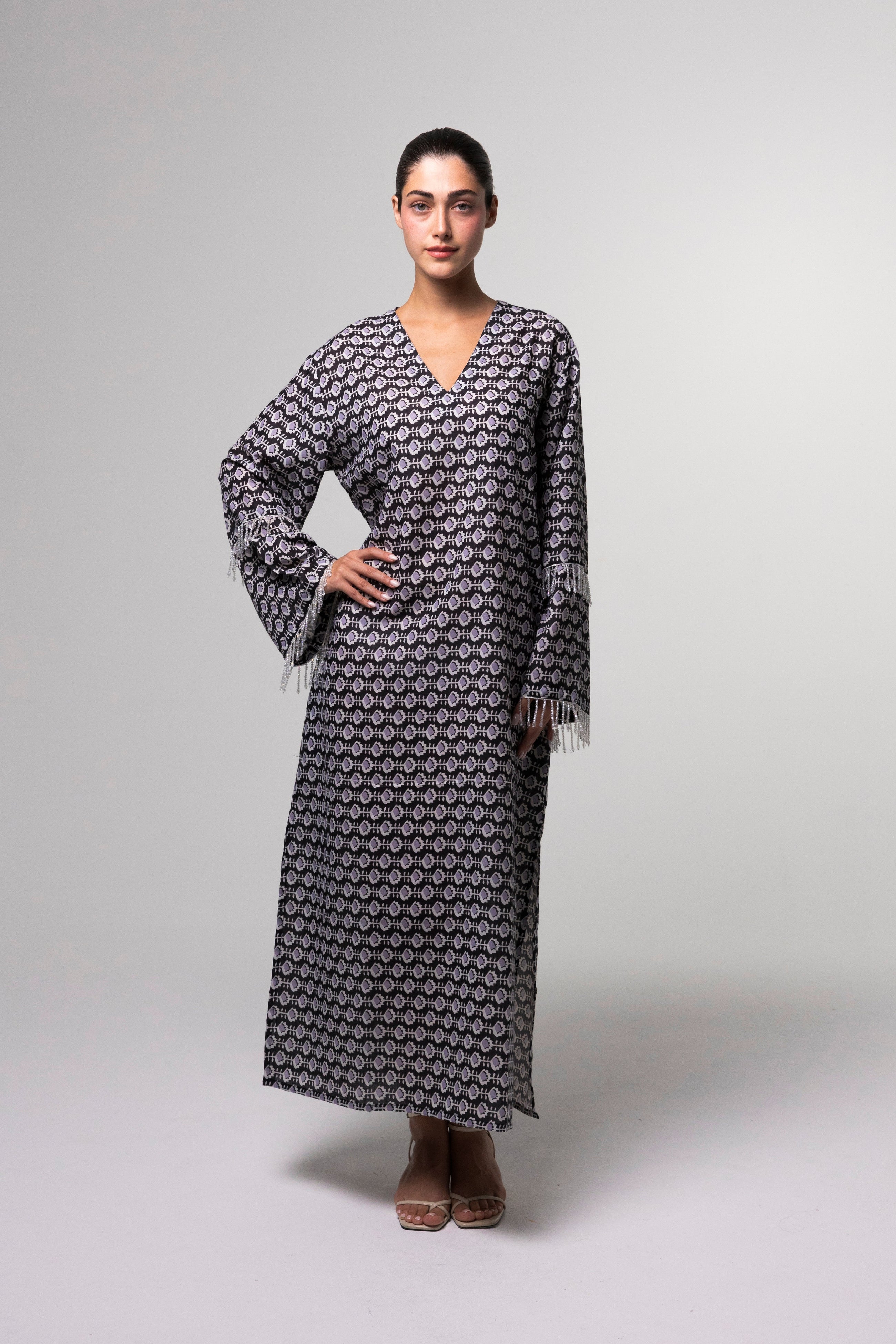 Printed Long Kaftan in Multicolour