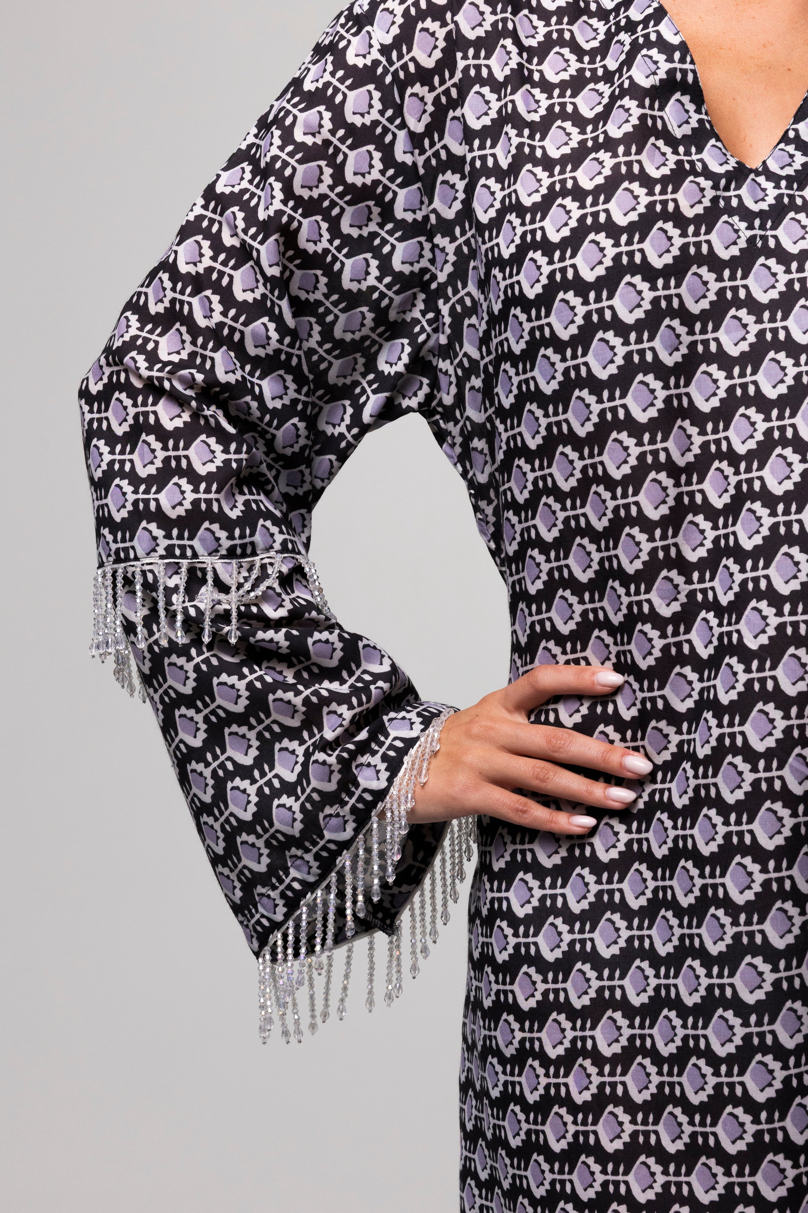 Printed Long Kaftan in Multicolour