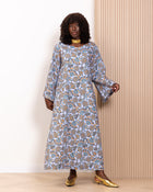 Model wearing the Azure Kaftan by Kras the Label