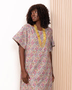 Close-up shot of the Mosaic kaftan by Kras the Label