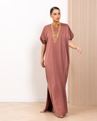 Model wearing the Rosewood Kaftan by Kras the Label
