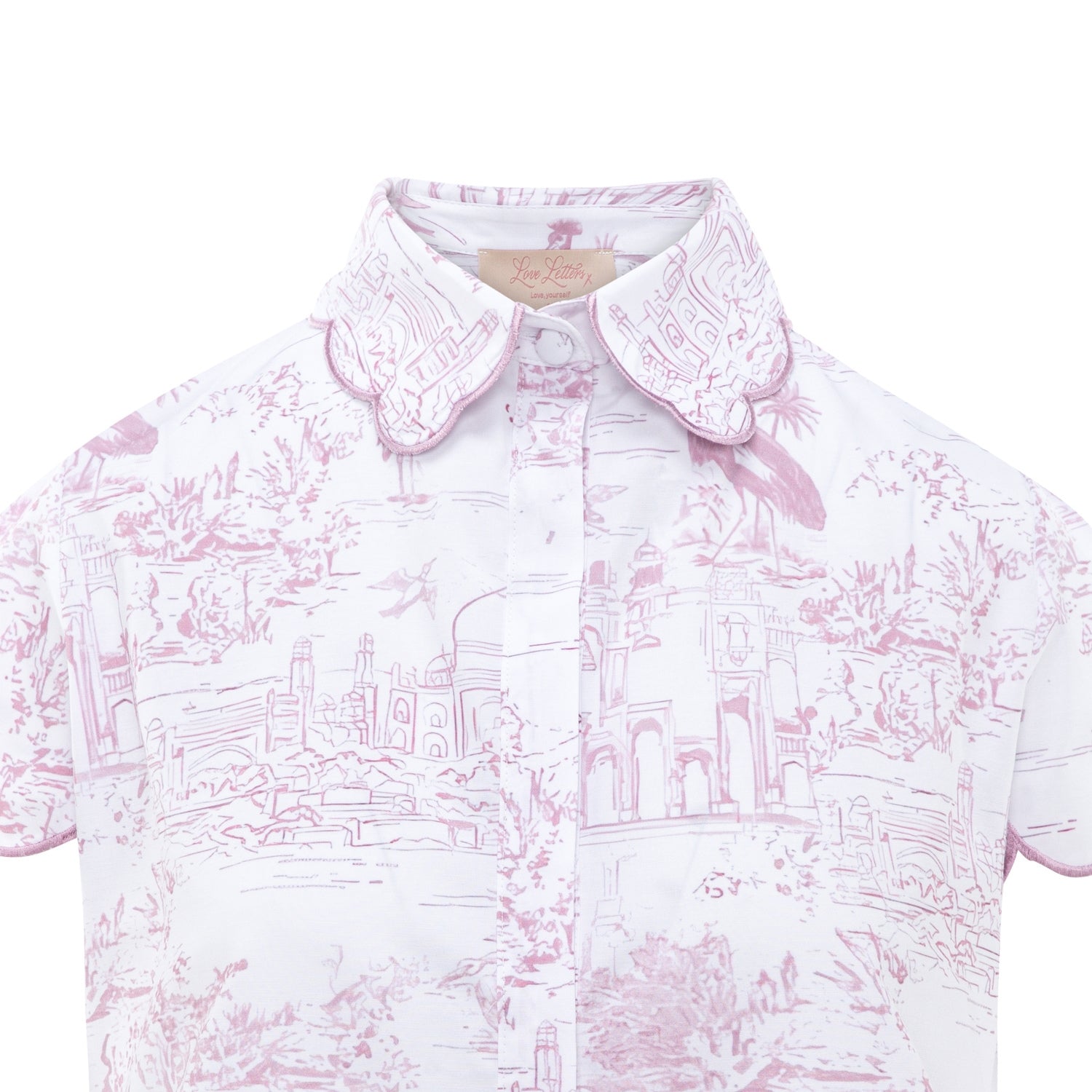 Organic cotton pink toile Cap Sleeve top by Love Letters x