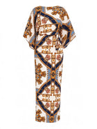 Rivelle Navy and Gold Printed Satin Dress