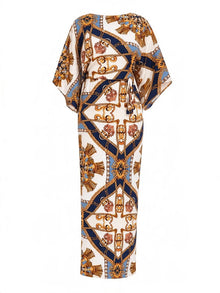 Rivelle Navy and Gold Printed Satin Dress