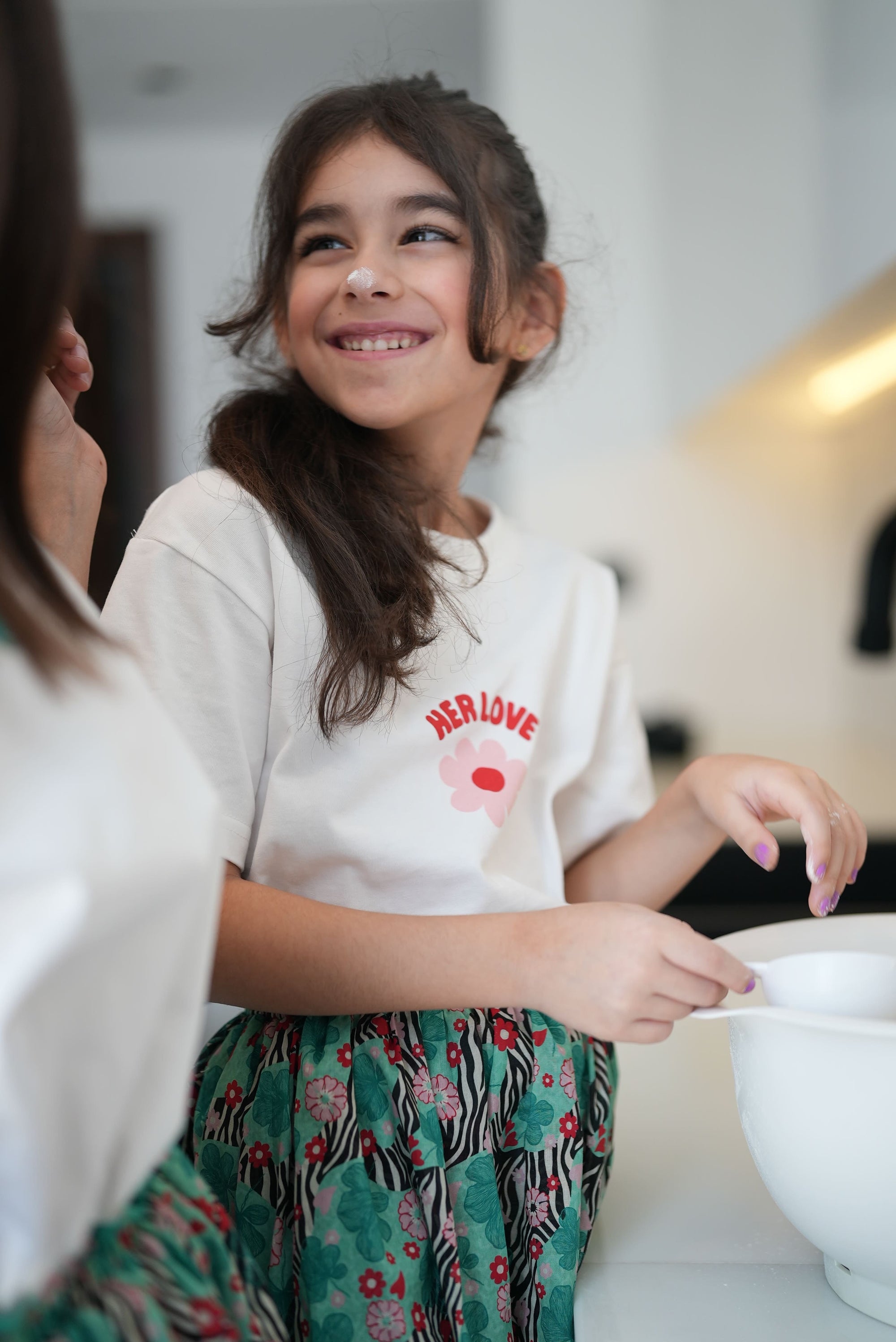 Bloom Oversized White Cotton T-shirt - Kids
