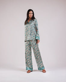 Front view of the Soleia aqua blue floral-inspired two-piece set