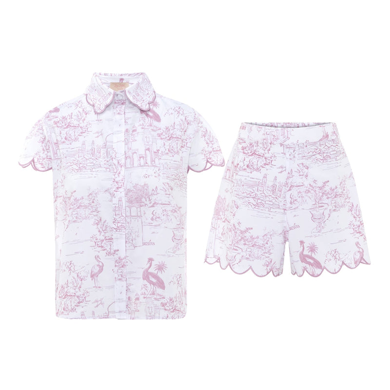 Pink Toile cap sleeve short pyjama set in organic cotton by Love Letters x
