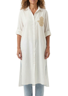 Bella White Linen Shirt Dress – Hamsa Embroidery