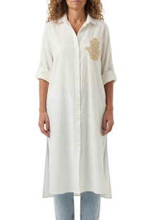 Bella White Linen Shirt Dress – Hamsa Embroidery