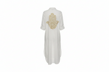 Bella White Linen Shirt Dress – Hamsa Embroidery