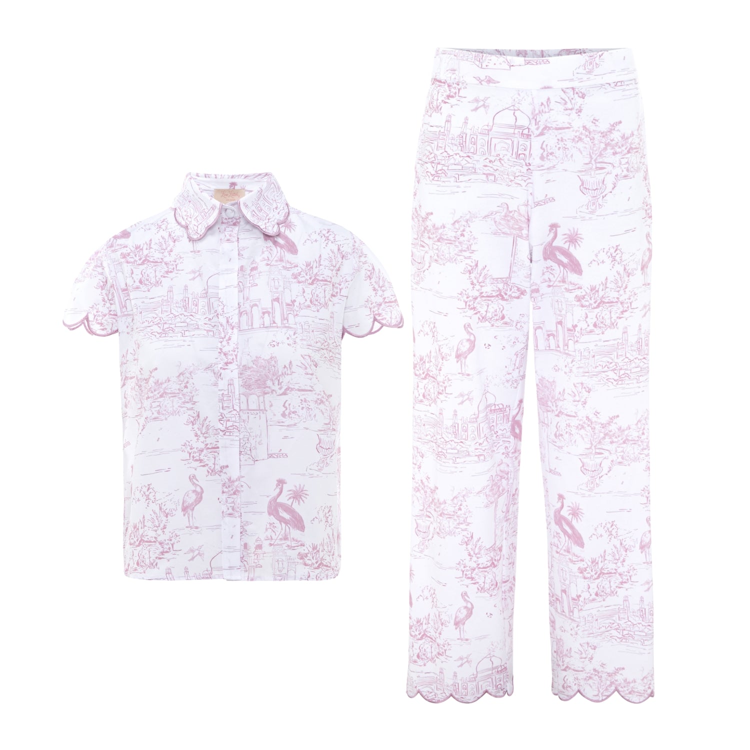 Organic cotton pink toile pyjamas wide leg Love Letters x