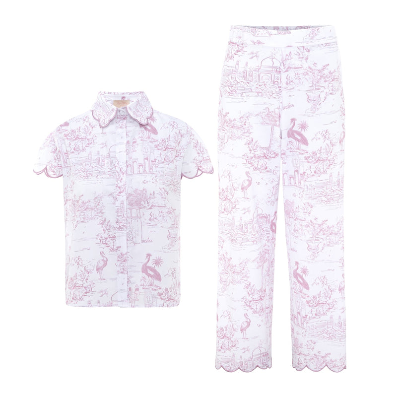 Organic cotton pink toile pyjamas wide leg Love Letters x
