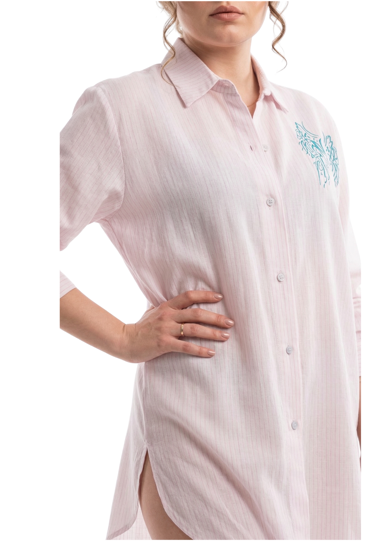 Karma Pink Striped Shirt Dress – Wings Embroidered