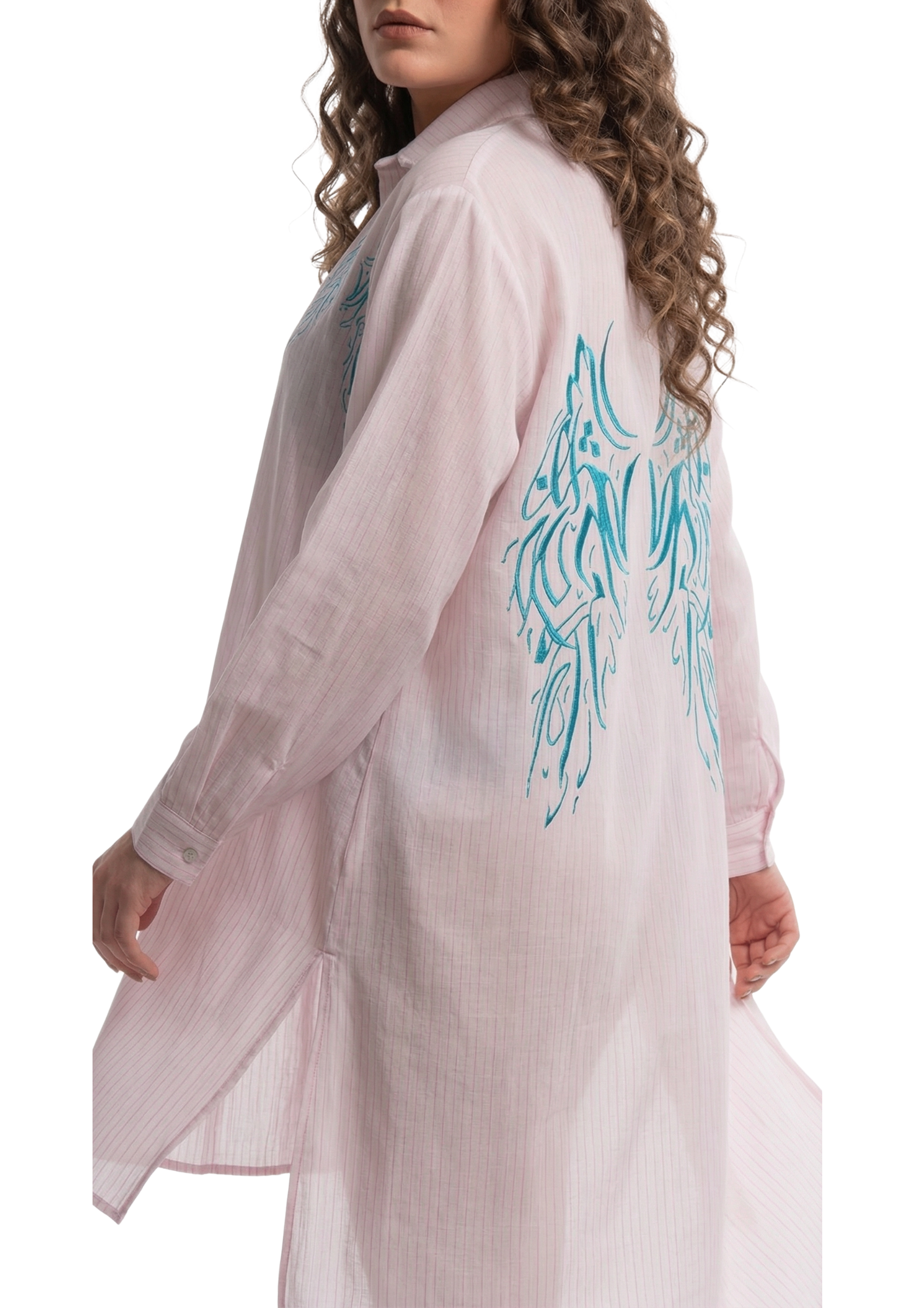 Karma Pink Striped Shirt Dress – Wings Embroidered