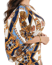 Rivelle Navy and Gold Printed Satin Dress