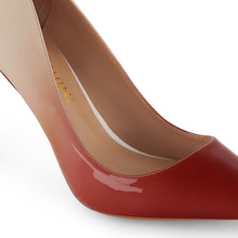 Close-up detail shot of the Crimson Dusk Stiletto Pumps