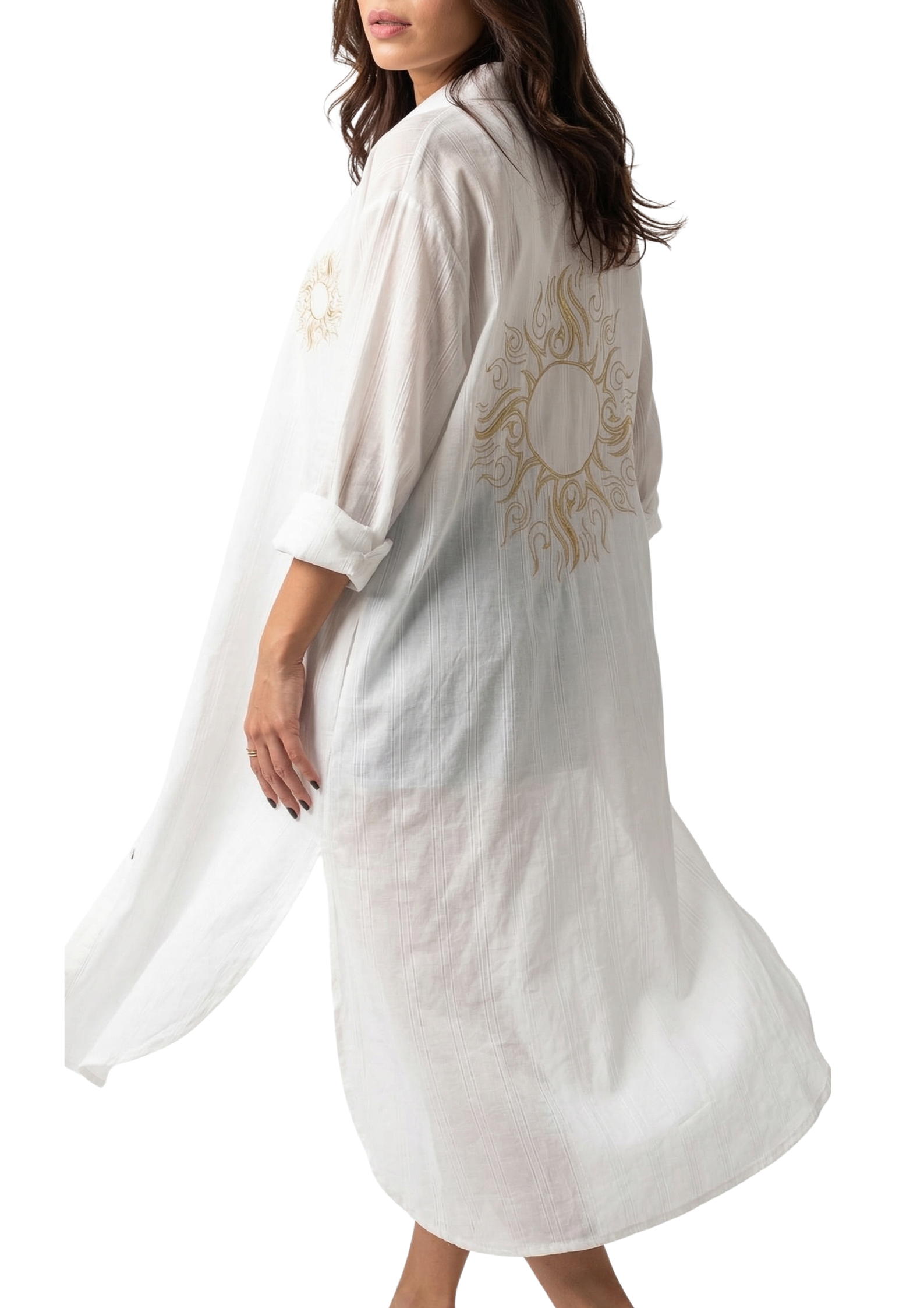Karma White Shirt Dress - Sun Embroidered