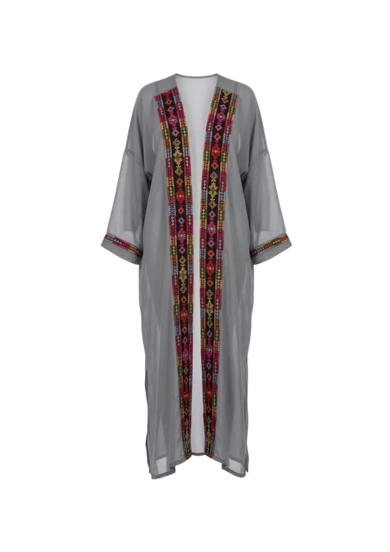 Najaf Whispers Grey Kaftan - Bedouin Embroidery