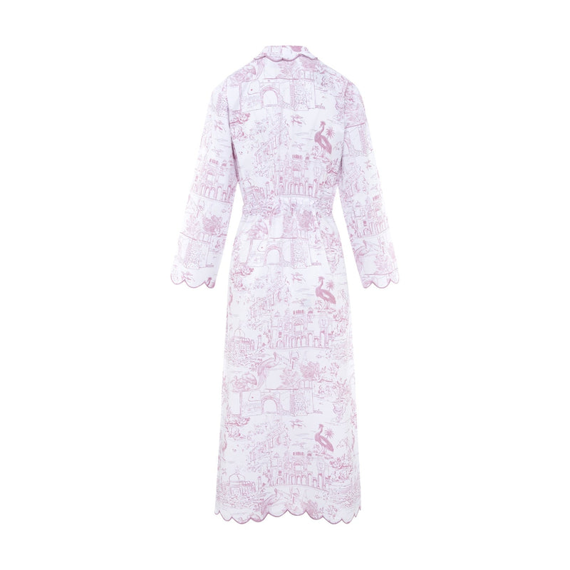 Pink Toile Long Robe in organic cotton with scalloped embroidery by Love Letters x