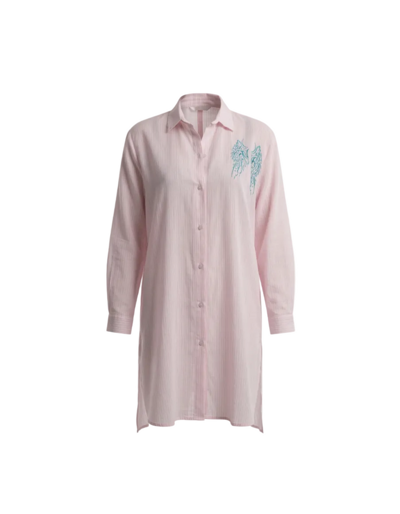 Karma Pink Striped Shirt Dress – Wings Embroidered