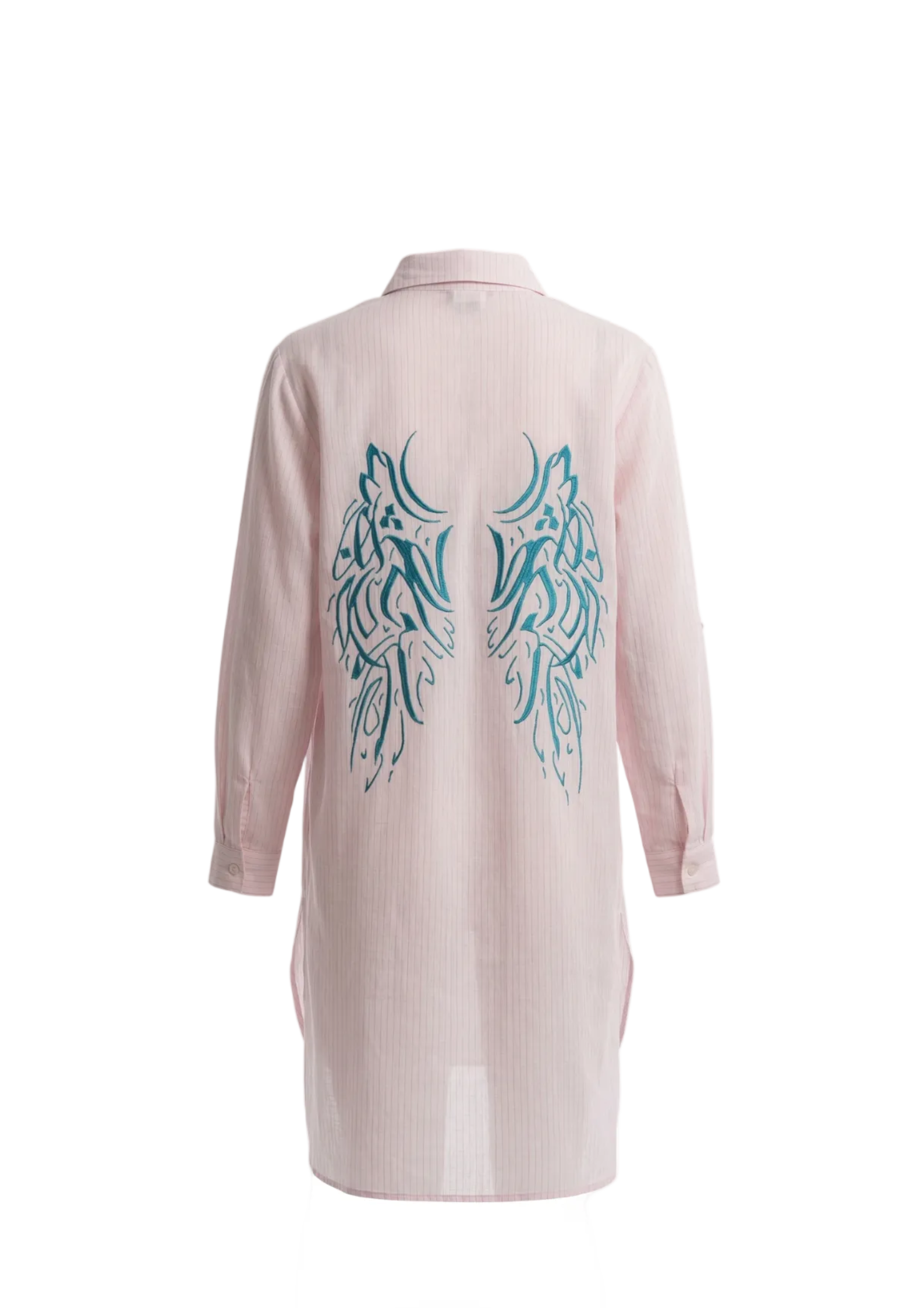 Karma Pink Striped Shirt Dress – Wings Embroidered