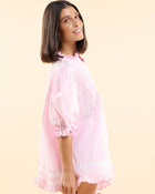 Three-quarter view of the Alma Blossom Set, a pretty pink pyjama set for bridal mornings and girls' getaways