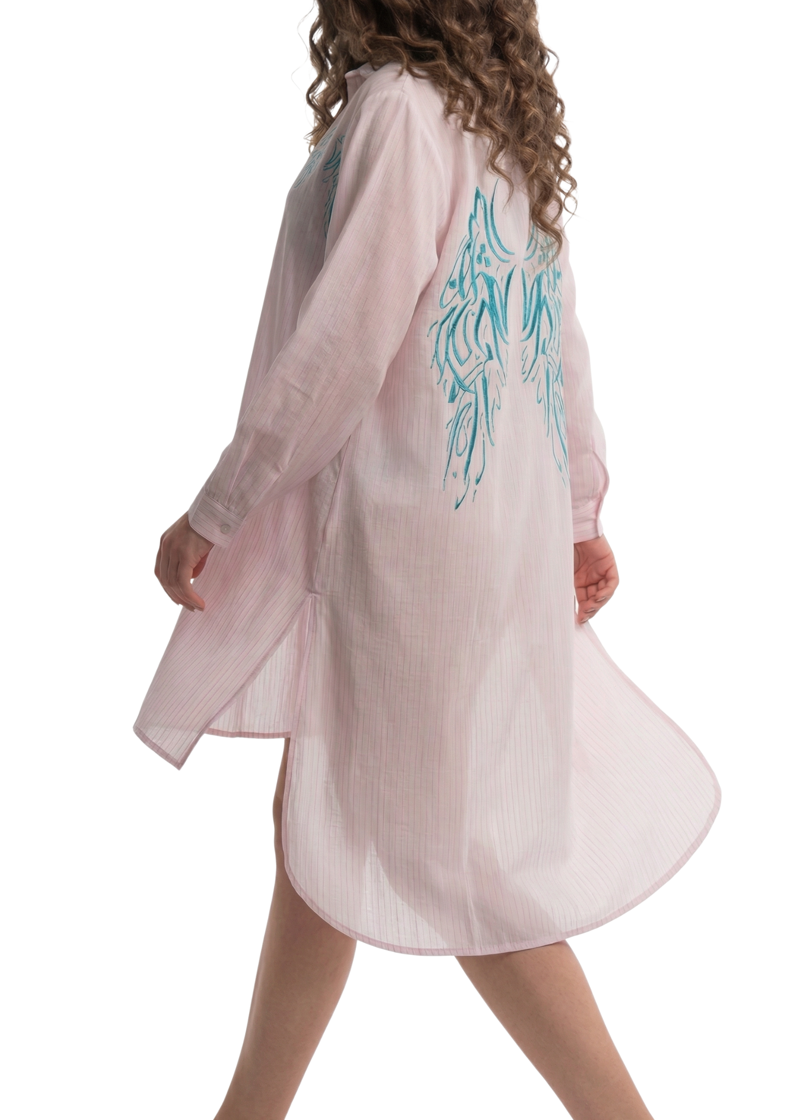 Karma Pink Striped Shirt Dress – Wings Embroidered