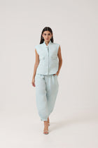 Model posing wearing the Portofino Mare Balloon Pants and Gilet by Rèmy Suits