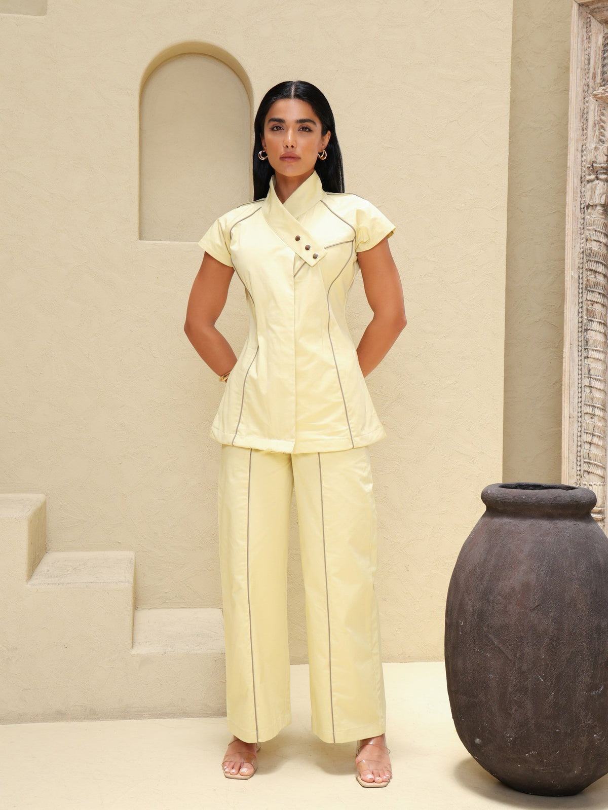 Model wearing the Sunveil Co-Ord Short-Sleeve Edition