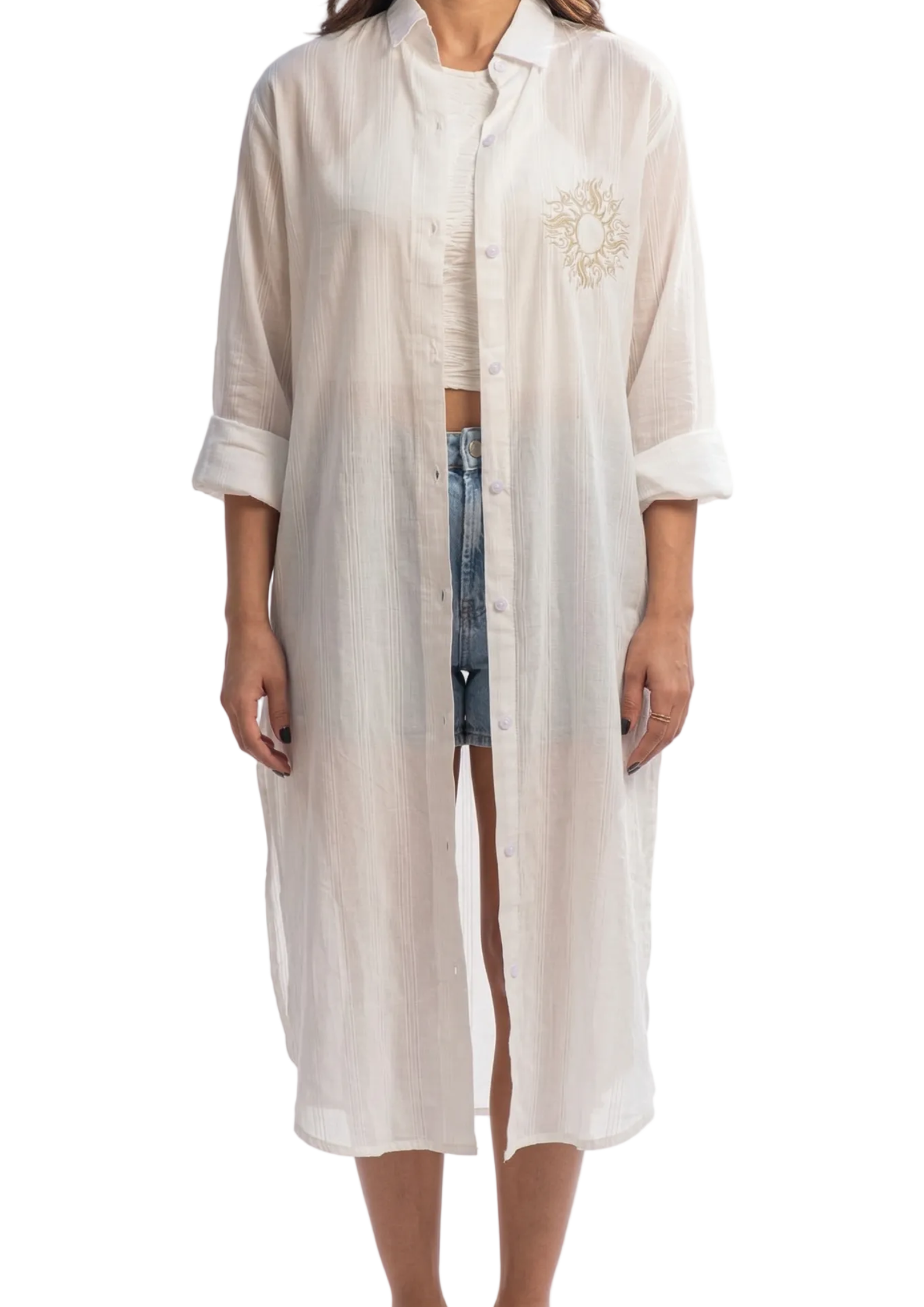 Karma White Shirt Dress - Sun Embroidered