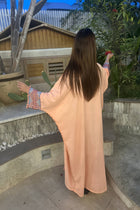 Aisha's Essence: Cotton Peach Abaya with Traditional Stitching