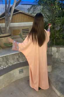 Aisha's Essence: Cotton Peach Abaya with Traditional Stitching