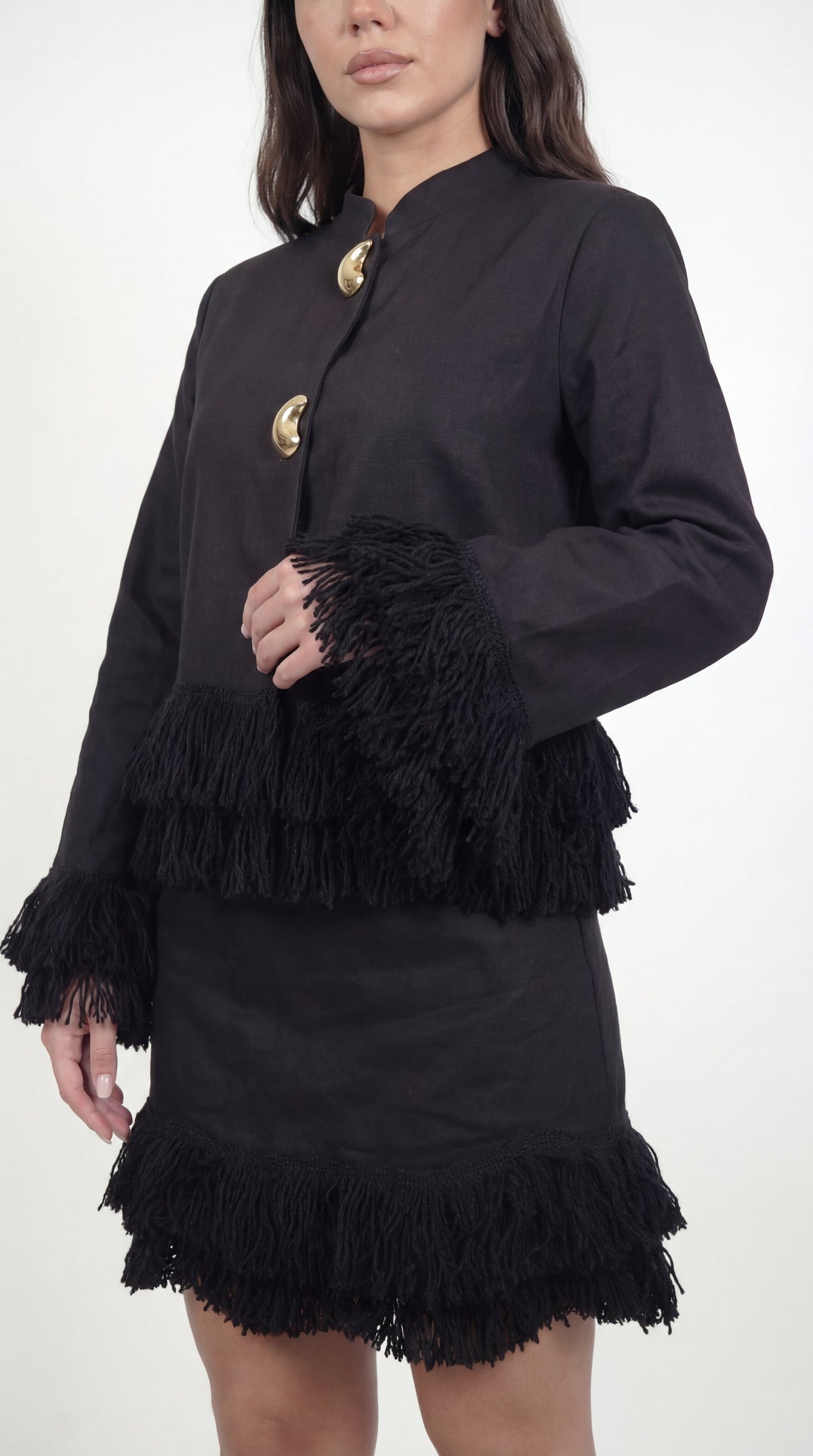 Whip Black Linen Skirt