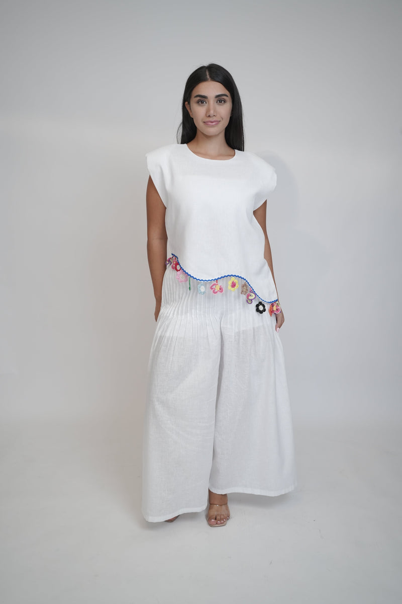 Fiji Summer Sleeveless White Linen Top