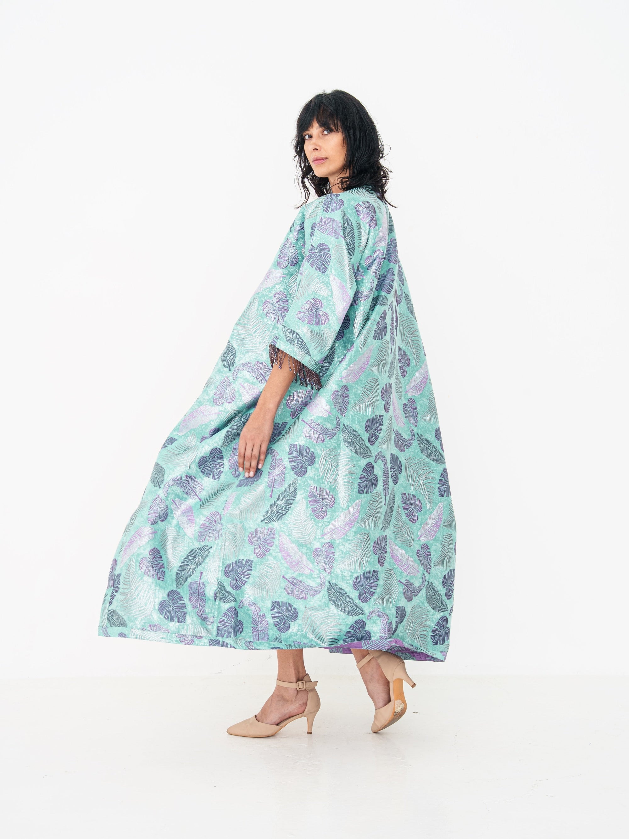 Reversible Abaya in Turquoise and Purple