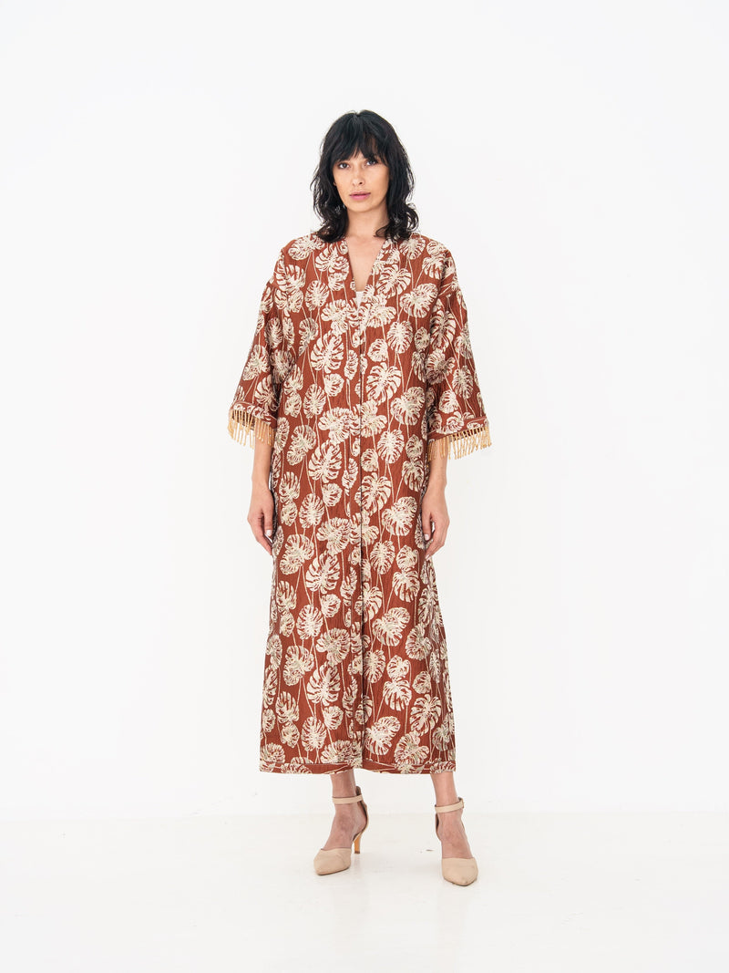 Reversible Abaya in Deep Red and Gold
