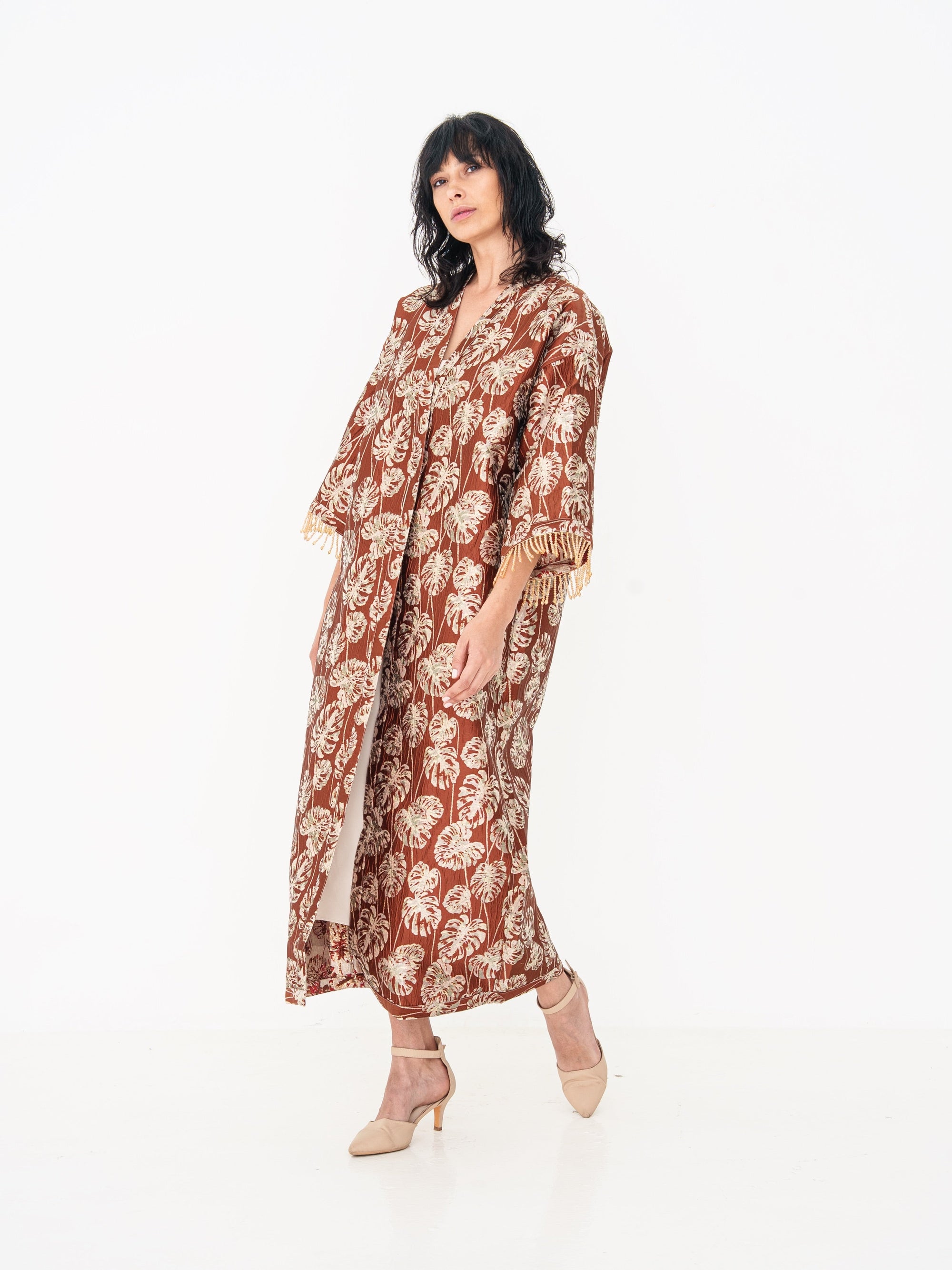 Reversible Abaya in Deep Red and Gold