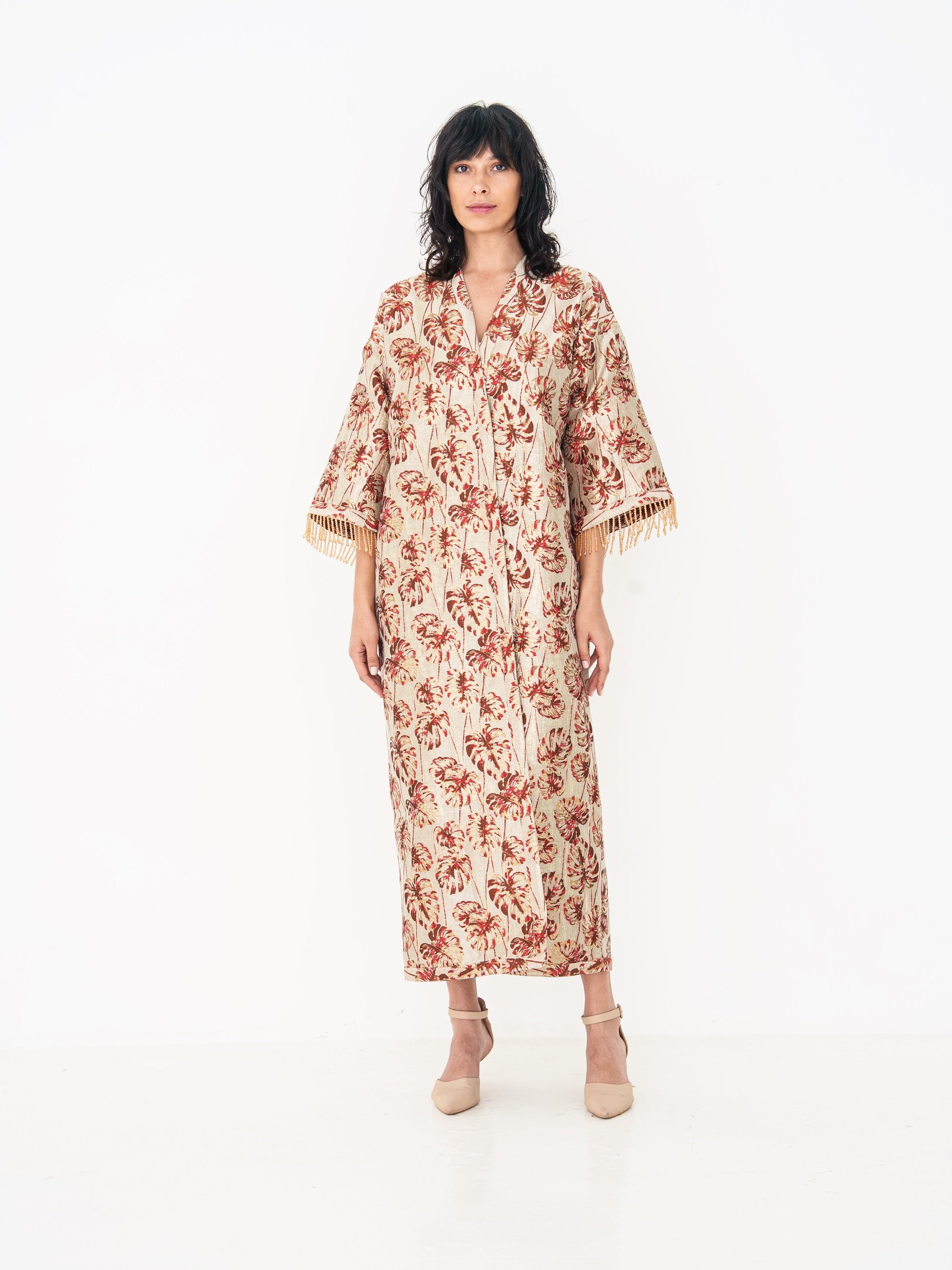 Reversible Abaya in Deep Red and Gold