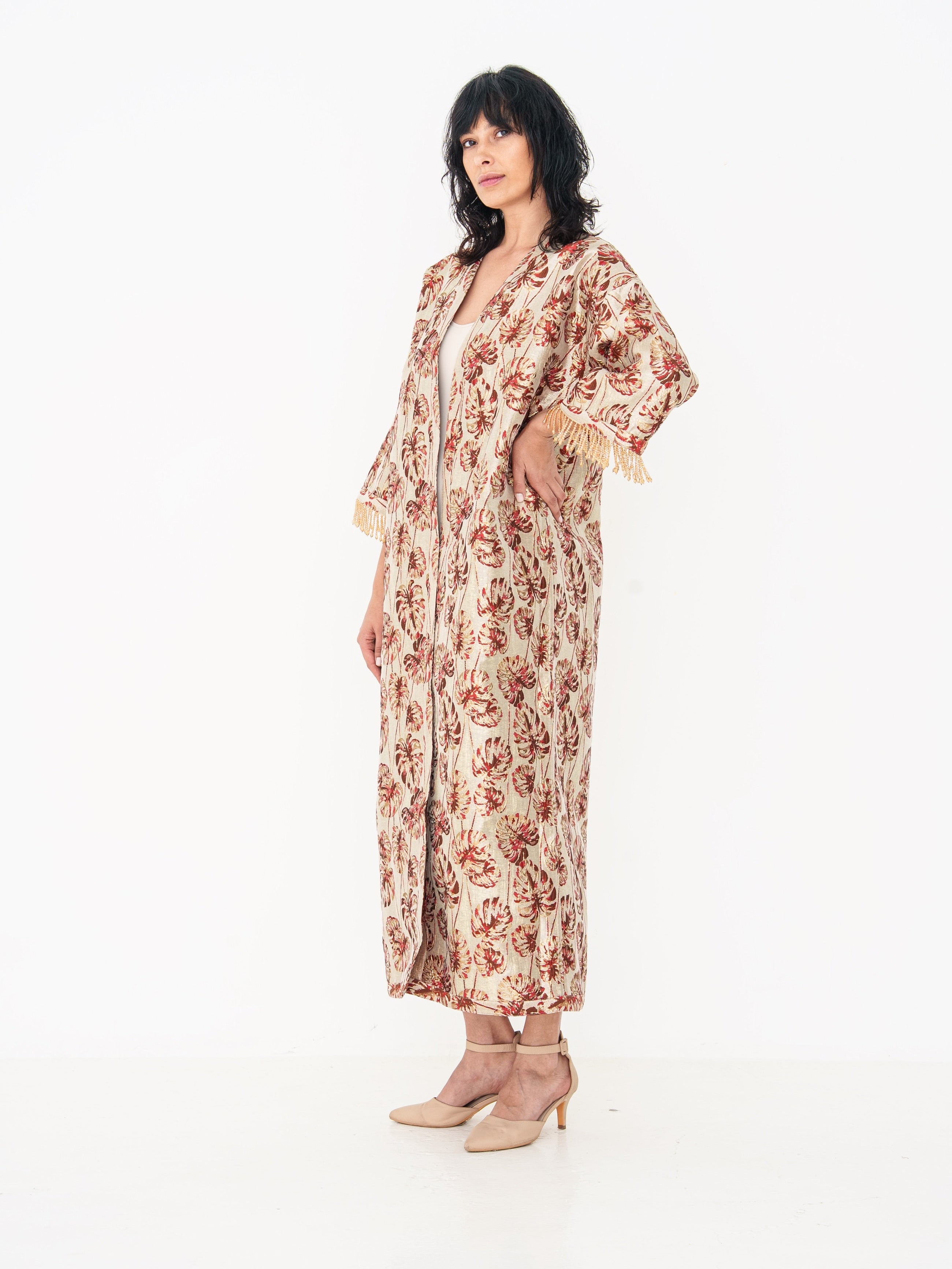 Reversible Abaya in Deep Red and Gold