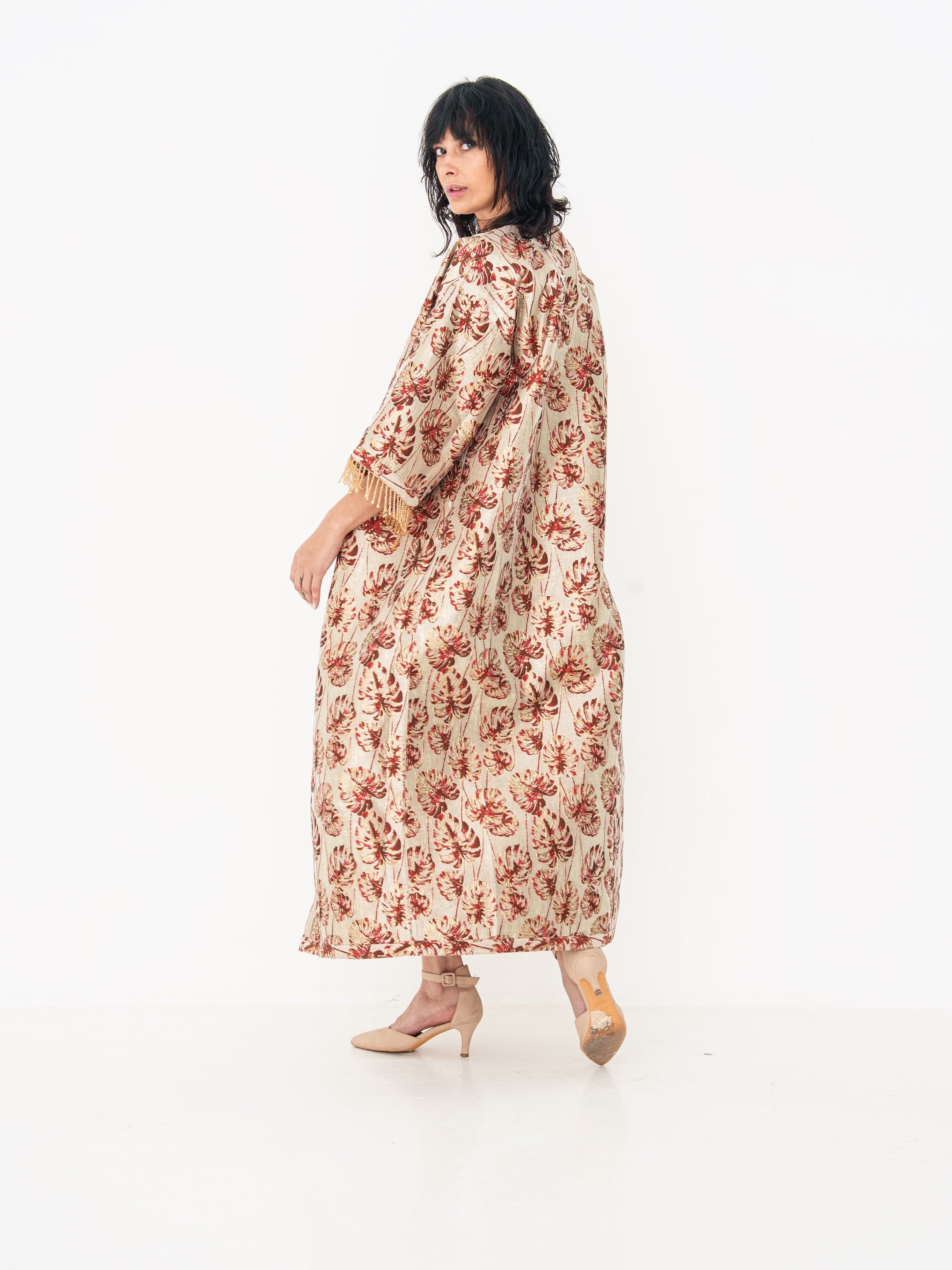 Reversible Abaya in Deep Red and Gold