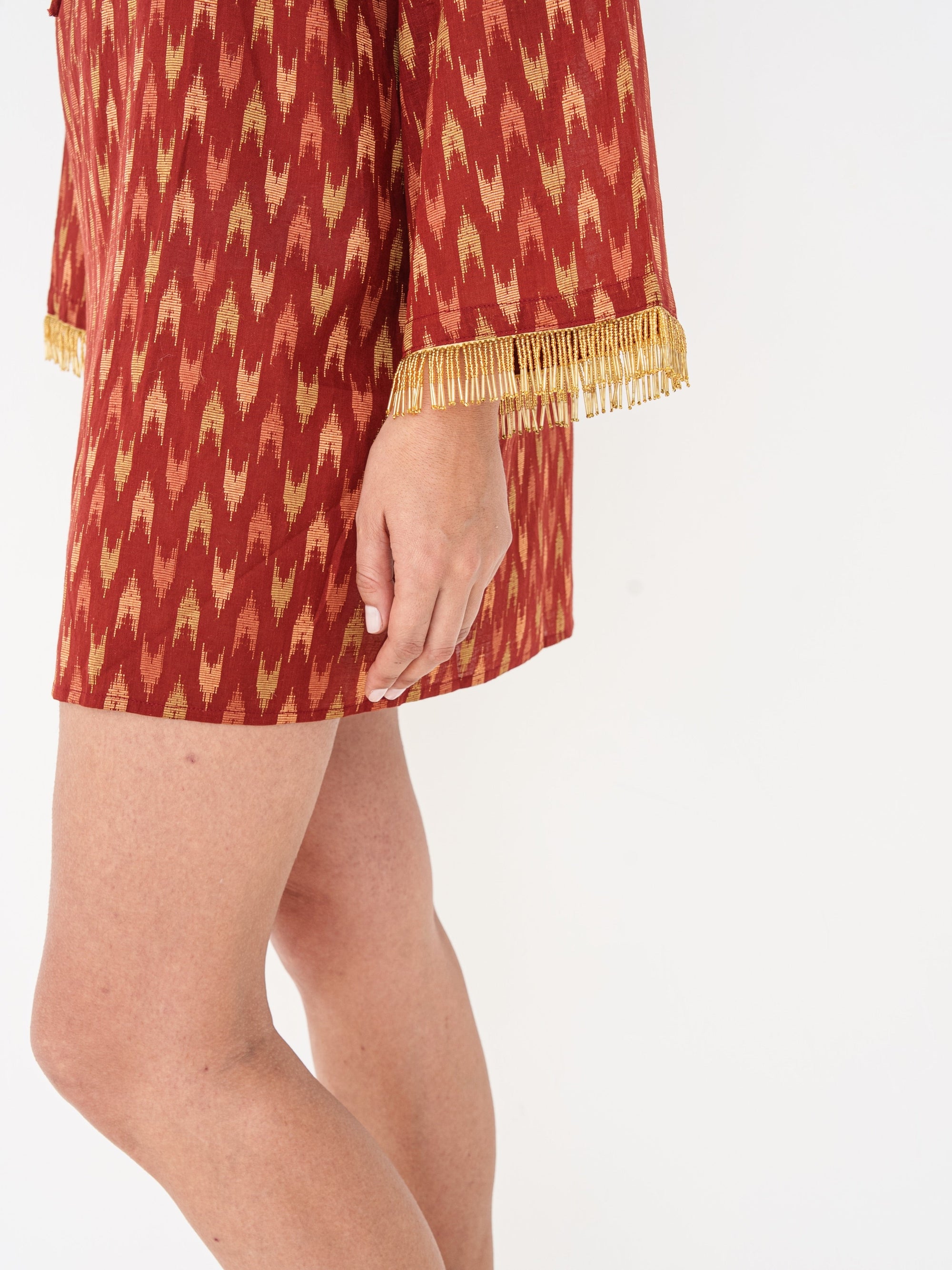 Printed Mini Kaftan in Red
