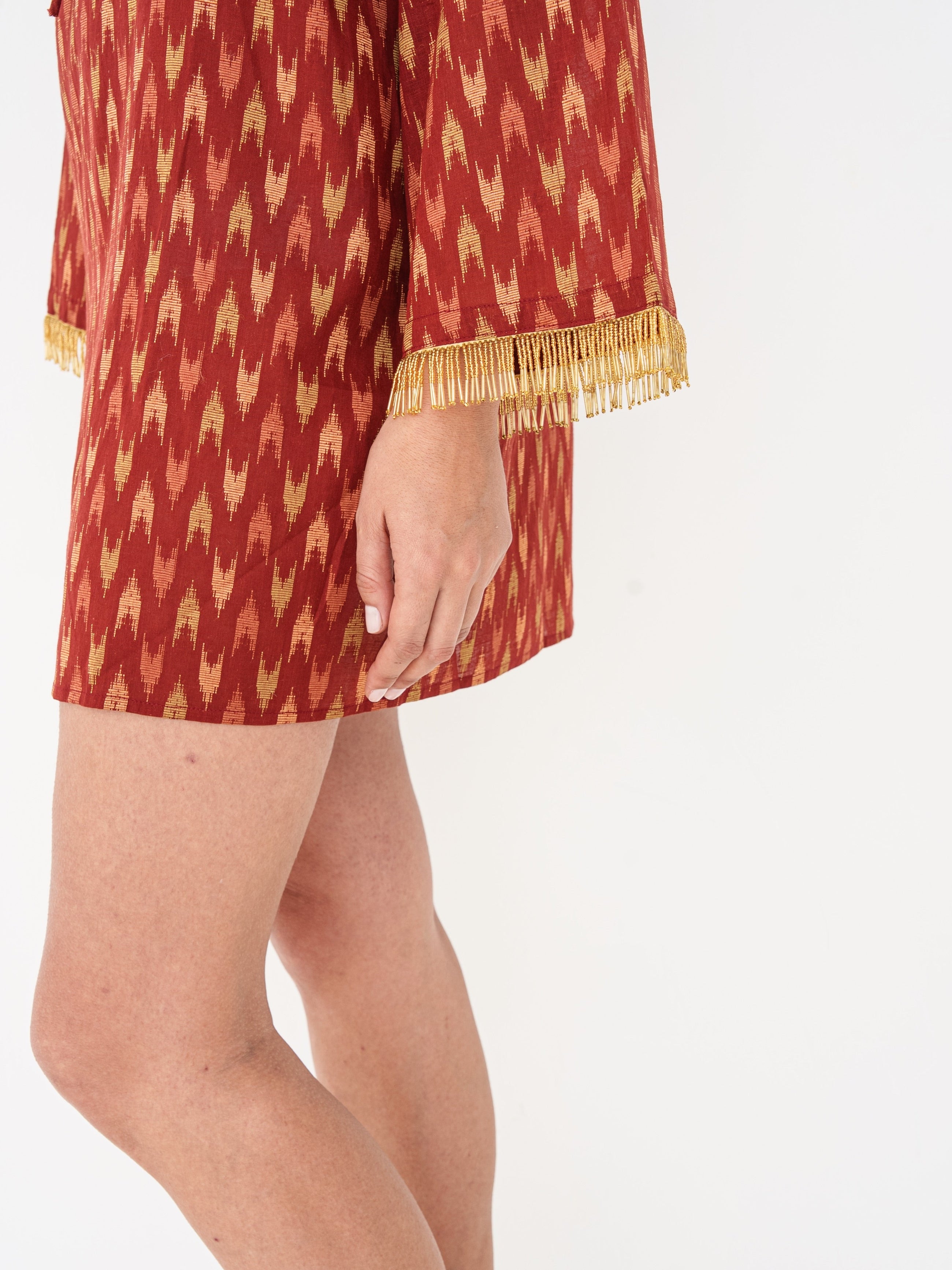 Printed Mini Kaftan in Red