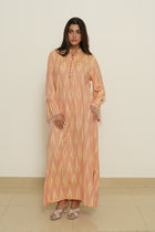 Long Printed Kaftan in Blush Peach and Yellow