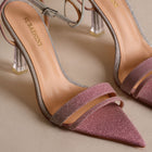 Close-up detail shot of the Starlit Muse Crystal Heels by Subashini Heels
