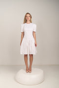Front detail of the Contrast Stitch Drop Waist Mini Dress by Hazar Azhari 