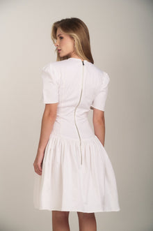 Back detail of the Contrast Stitch Drop Waist Mini Dress by Hazar Azhari 