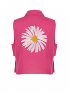 Daisy Embroidered Linen Shirt in Fuscia by Ashia — sleeveless linen shirt, UAE independent designer, Pose