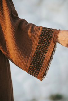 Hand block-print details of the Petra Kimono
