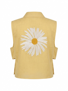 Daisy Embroidered Linen Shirt in yellow by Ashia — sleeveless linen shirt, UAE independent designer, Pose