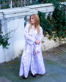 Exclusive Love Letters x Pink Jaipur Toile print on organic cotton robe with embroidered scallop edges
